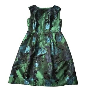 SD Collection Green Blue Floral Fit & Flare Dress Womens Size 6